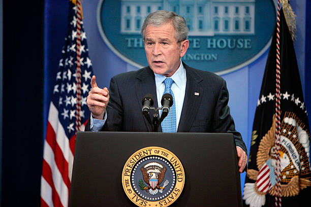 President George W. Bush answers questions during a news conference in the White Hosue Brady Briefing Room December 20, 2007 in Washington, DC. Bush...